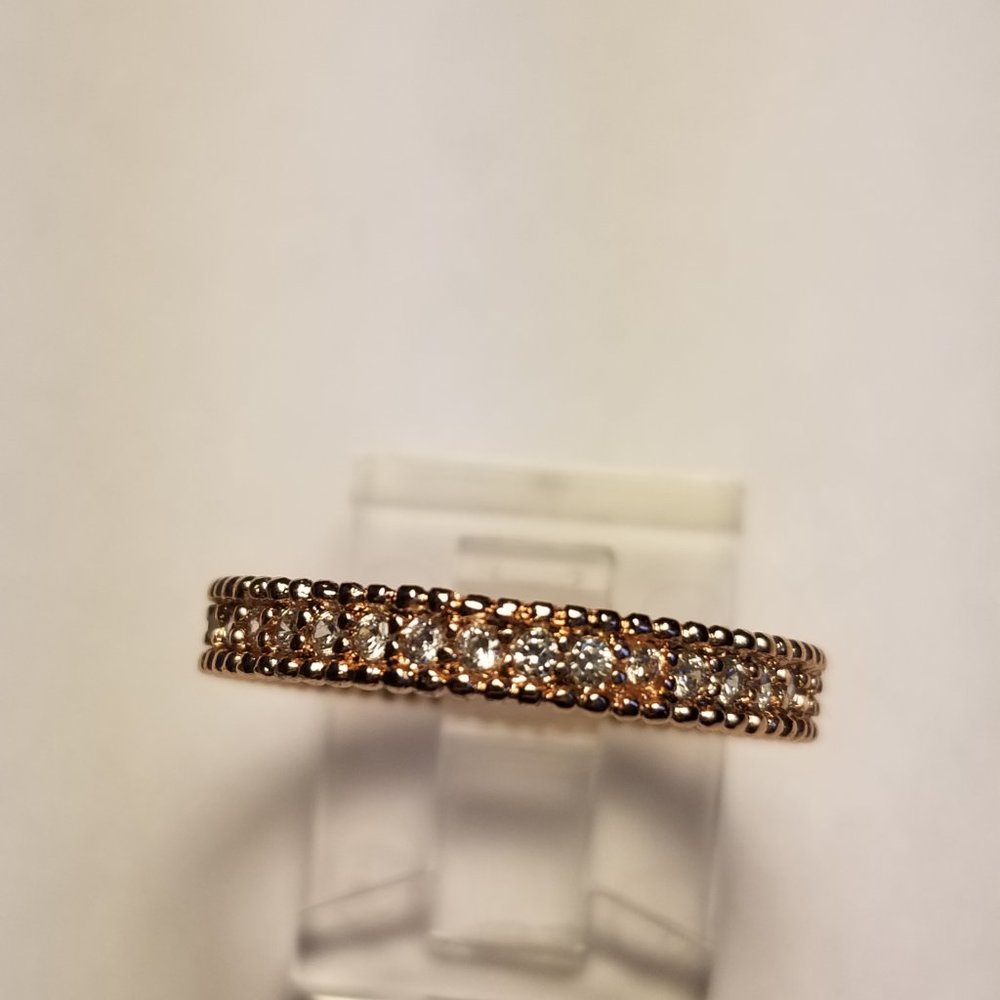 Iris Wedding Band 18K Rose Gold AAA CZ Eternity - Picture 6 of 8
